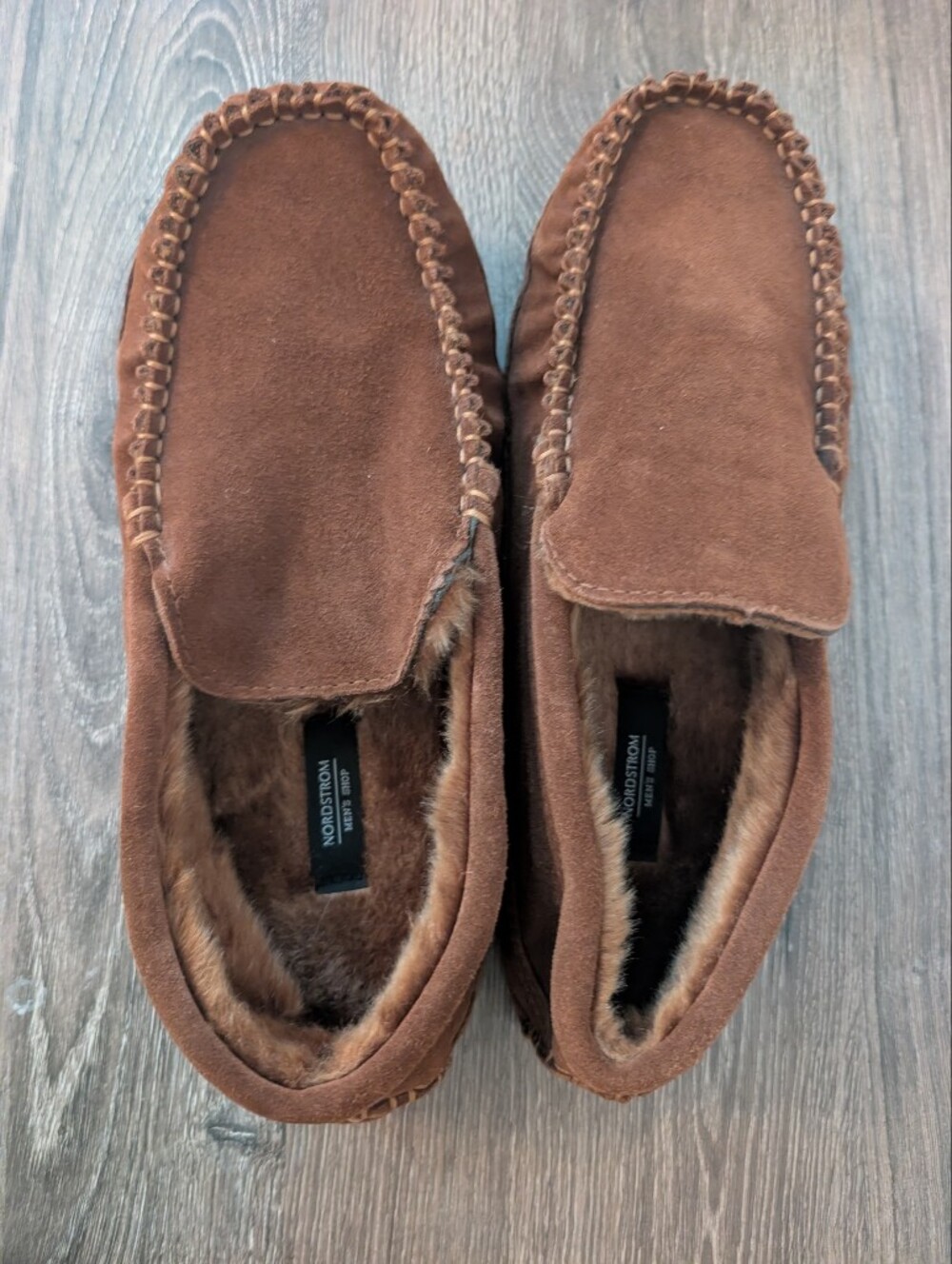 Nordstrom‎ Mens Faux Fur Lined Loafer Slippers Brown NWOT